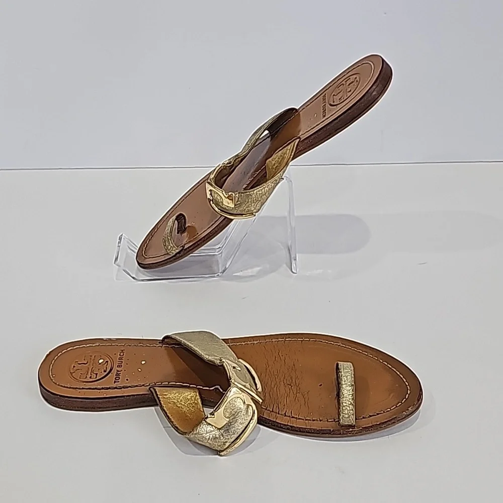 Tory Burch Gold Metallic leather sandals Size 8.5 Toe ring